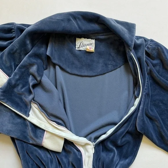 Vintage 70s 80s Velour Asymmetric Collar Belted Elastic Waist Jumpsuit - Picture 8 of 11